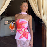 Sierra Pink Floral Mesh Halter Top